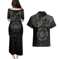 Viking Pride of Yorkshire Couples Matching Puletasi and Hawaiian Shirt Black Odin’s Ravens Nordic - Wonder Print Shop