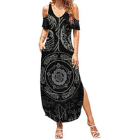 Viking Pride of Yorkshire Family Matching Summer Maxi Dress and Hawaiian Shirt Black Odin’s Ravens Nordic - Wonder Print Shop