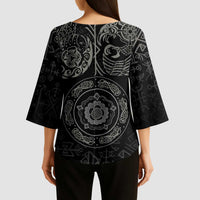 Viking Pride of Yorkshire Kimono Sleeve Blouse Black Odin’s Ravens Nordic - Wonder Print Shop