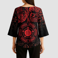 Viking Pride of Yorkshire Kimono Sleeve Blouse Red Odin’s Ravens Nordic - Wonder Print Shop