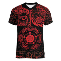 Viking Pride of Yorkshire Women V-Neck T-Shirt Red Odin’s Ravens Nordic - Wonder Print Shop