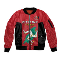 Custom Isle of Man Cricket Sleeve Zip Bomber Jacket Quocunque Jeceris Stabit - Wonder Print Shop