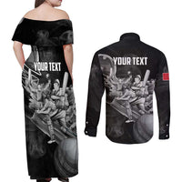 Personalized Isle of Man Cricket Couples Matching Off Shoulder Maxi Dress and Long Sleeve Button Shirt Go Champion - Wonder Print Shop