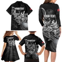 Personalized Isle of Man Cricket Family Matching Long Sleeve Bodycon Dress and Hawaiian Shirt Go Champion - Wonder Print Shop