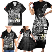 Personalized Isle of Man Cricket Family Matching Short Sleeve Bodycon Dress and Hawaiian Shirt Go Champion - Wonder Print Shop