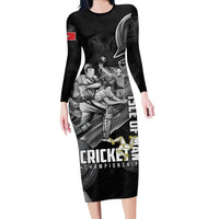 Personalized Isle of Man Cricket Long Sleeve Bodycon Dress Go Champion - Wonder Print Shop