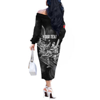 Personalized Isle of Man Cricket Off The Shoulder Long Sleeve Dress Go Champion - Wonder Print Shop