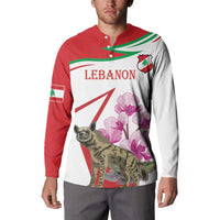 Lebanon Striped Hyena Button Sweatshirt With Cyclamen Flowers - Wonder Print Shop