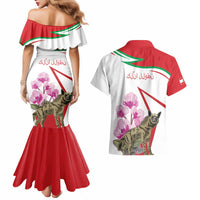 Lebanon Striped Hyena Couples Matching Mermaid Dress and Hawaiian Shirt With Cyclamen Flowers - Wonder Print Shop