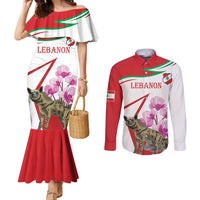 Lebanon Striped Hyena Couples Matching Mermaid Dress and Long Sleeve Button Shirt With Cyclamen Flowers