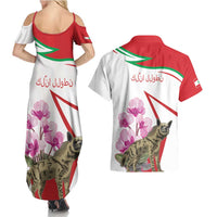 Lebanon Striped Hyena Couples Matching Summer Maxi Dress and Hawaiian Shirt With Cyclamen Flowers - Wonder Print Shop