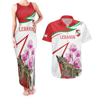 Lebanon Striped Hyena Couples Matching Tank Maxi Dress and Hawaiian Shirt With Cyclamen Flowers - Wonder Print Shop