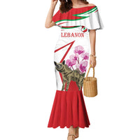 Lebanon Striped Hyena Family Matching Mermaid Dress and Hawaiian Shirt With Cyclamen Flowers - Wonder Print Shop