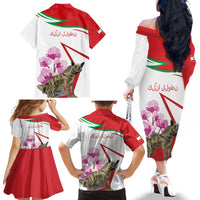 Lebanon Striped Hyena Family Matching Off The Shoulder Long Sleeve Dress and Hawaiian Shirt With Cyclamen Flowers - Wonder Print Shop