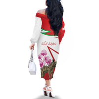 Lebanon Striped Hyena Family Matching Off The Shoulder Long Sleeve Dress and Hawaiian Shirt With Cyclamen Flowers - Wonder Print Shop