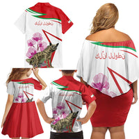 Lebanon Striped Hyena Family Matching Off Shoulder Short Dress and Hawaiian Shirt With Cyclamen Flowers - Wonder Print Shop
