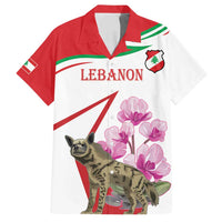Lebanon Striped Hyena Family Matching Off Shoulder Short Dress and Hawaiian Shirt With Cyclamen Flowers - Wonder Print Shop