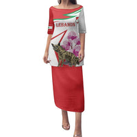 Lebanon Striped Hyena Family Matching Puletasi and Hawaiian Shirt With Cyclamen Flowers - Wonder Print Shop