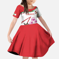 Lebanon Striped Hyena Family Matching Short Sleeve Bodycon Dress and Hawaiian Shirt With Cyclamen Flowers - Wonder Print Shop