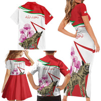 Lebanon Striped Hyena Family Matching Short Sleeve Bodycon Dress and Hawaiian Shirt With Cyclamen Flowers - Wonder Print Shop