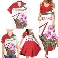 Lebanon Striped Hyena Family Matching Summer Maxi Dress and Hawaiian Shirt With Cyclamen Flowers - Wonder Print Shop