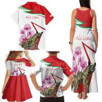 Lebanon Striped Hyena Family Matching Tank Maxi Dress and Hawaiian Shirt With Cyclamen Flowers - Wonder Print Shop