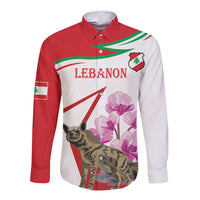 Lebanon Striped Hyena Long Sleeve Button Shirt With Cyclamen Flowers - Wonder Print Shop