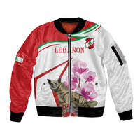 Lebanon Striped Hyena Sleeve Zip Bomber Jacket With Cyclamen Flowers - Wonder Print Shop