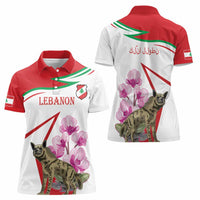 Lebanon Striped Hyena Women Polo Shirt With Cyclamen Flowers - Wonder Print Shop