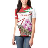 Lebanon Striped Hyena Women Polo Shirt With Cyclamen Flowers - Wonder Print Shop