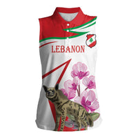 Lebanon Striped Hyena Women Sleeveless Polo Shirt With Cyclamen Flowers - Wonder Print Shop