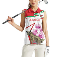 Lebanon Striped Hyena Women Sleeveless Polo Shirt With Cyclamen Flowers - Wonder Print Shop