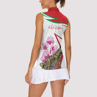 Lebanon Striped Hyena Women Sleeveless Polo Shirt With Cyclamen Flowers - Wonder Print Shop