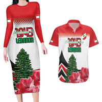 Custom Lebanon Independence Day Couples Matching Long Sleeve Bodycon Dress and Hawaiian Shirt Cyclamen Flowers Blooming - Wonder Print Shop