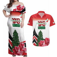 Custom Lebanon Independence Day Couples Matching Off Shoulder Maxi Dress and Hawaiian Shirt Cyclamen Flowers Blooming - Wonder Print Shop