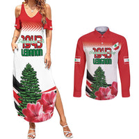 Custom Lebanon Independence Day Couples Matching Summer Maxi Dress and Long Sleeve Button Shirt Cyclamen Flowers Blooming - Wonder Print Shop