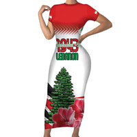 Custom Lebanon Independence Day Family Matching Short Sleeve Bodycon Dress and Hawaiian Shirt Cyclamen Flowers Blooming - Wonder Print Shop