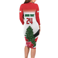 Custom Lebanon Independence Day Long Sleeve Bodycon Dress Cyclamen Flowers Blooming - Wonder Print Shop