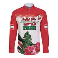 Custom Lebanon Independence Day Long Sleeve Button Shirt Cyclamen Flowers Blooming - Wonder Print Shop