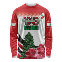 Custom Lebanon Independence Day Long Sleeve Shirt Cyclamen Flowers Blooming - Wonder Print Shop