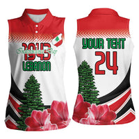 Custom Lebanon Independence Day Women Sleeveless Polo Shirt Cyclamen Flowers Blooming - Wonder Print Shop