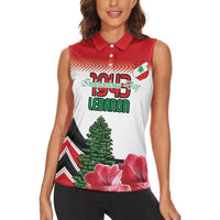 Custom Lebanon Independence Day Women Sleeveless Polo Shirt Cyclamen Flowers Blooming - Wonder Print Shop