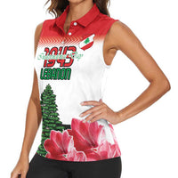 Custom Lebanon Independence Day Women Sleeveless Polo Shirt Cyclamen Flowers Blooming - Wonder Print Shop