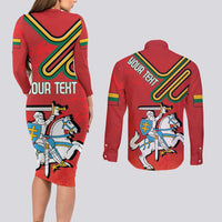 Personalized Lithuania Coat Of Arms Couples Matching Long Sleeve Bodycon Dress and Long Sleeve Button Shirt Special Version - Wonder Print Shop