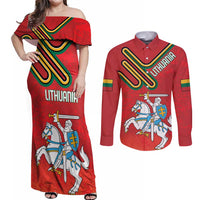 Personalized Lithuania Coat Of Arms Couples Matching Off Shoulder Maxi Dress and Long Sleeve Button Shirt Special Version - Wonder Print Shop