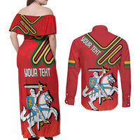 Personalized Lithuania Coat Of Arms Couples Matching Off Shoulder Maxi Dress and Long Sleeve Button Shirt Special Version - Wonder Print Shop