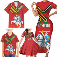 Personalized Lithuania Coat Of Arms Family Matching Short Sleeve Bodycon Dress and Hawaiian Shirt Special Version - Wonder Print Shop