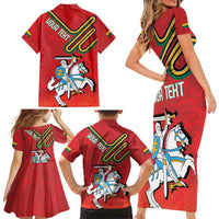 Personalized Lithuania Coat Of Arms Family Matching Short Sleeve Bodycon Dress and Hawaiian Shirt Special Version - Wonder Print Shop