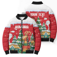 Romania Christmas Personalized Bomber Puffer Jacket Romanian Folklore Capra Goat - Wonder Print Shop