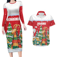 Romania Christmas Personalized Couples Matching Long Sleeve Bodycon Dress and Hawaiian Shirt Romanian Folklore Capra Goat - Wonder Print Shop